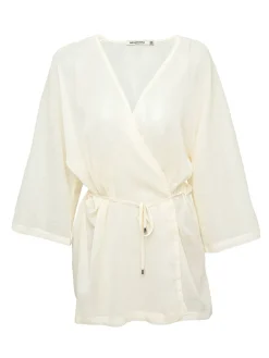 PARAMIDONNA Beach cover up in ecru color AURORA> Beachwear
