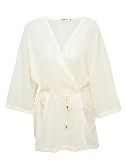 PARAMIDONNA Beach cover up in ecru color AURORA> Beachwear