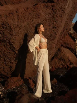 PARAMIDONNA Beach cover up in ecru color AURORA> Beachwear