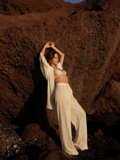 PARAMIDONNA Beach pants in ecru color AURORA> Trousers And Skirts | Beachwear