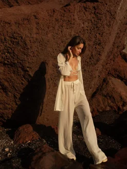 PARAMIDONNA Beach pants in ecru color AURORA> Trousers And Skirts | Beachwear