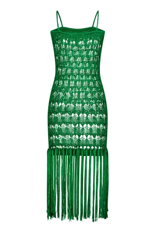 PARAMIDONNA DAHLIA DRESS EMERALD GREEN> Crochet | Beachwear