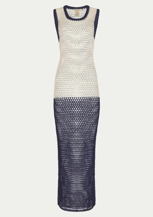 PARAMIDONNA KATE DRESS IVORY/ NAVY BLUE> Dresses & Shirts | Crochet